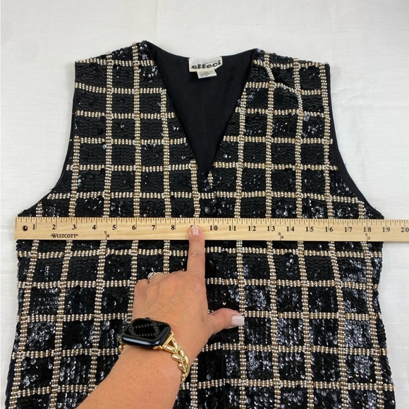 Vintage Women’s‎ Black Sequins Pearl and Gold Beads Windowpane Design Vest Sz M - Picture 6 of 10